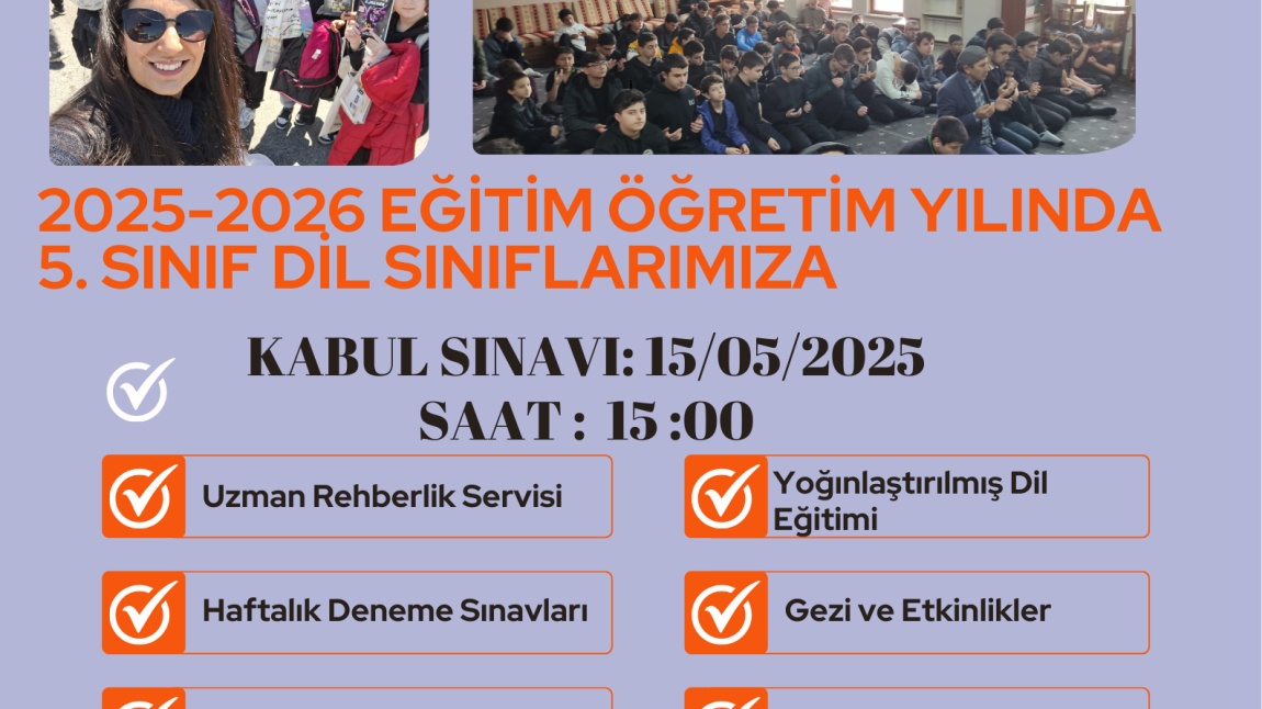 2025 2026 5. SINIF KAYITLARI İÇİN DOLDURMANIZ GEREKEN  FORM. SINAV 15.05.2025 TARİHİNDE SAAT 15:00'DE YAPILACAKTIR. 